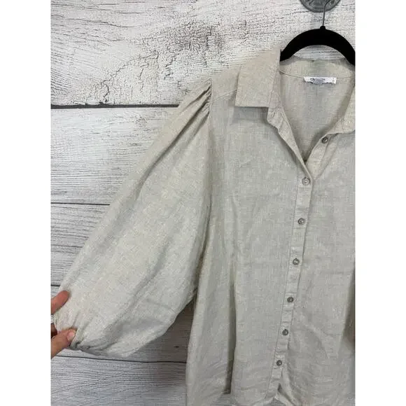 Chico's Women's Cream Linen Button Front Blouse Size 8 - Picture 2 of 7